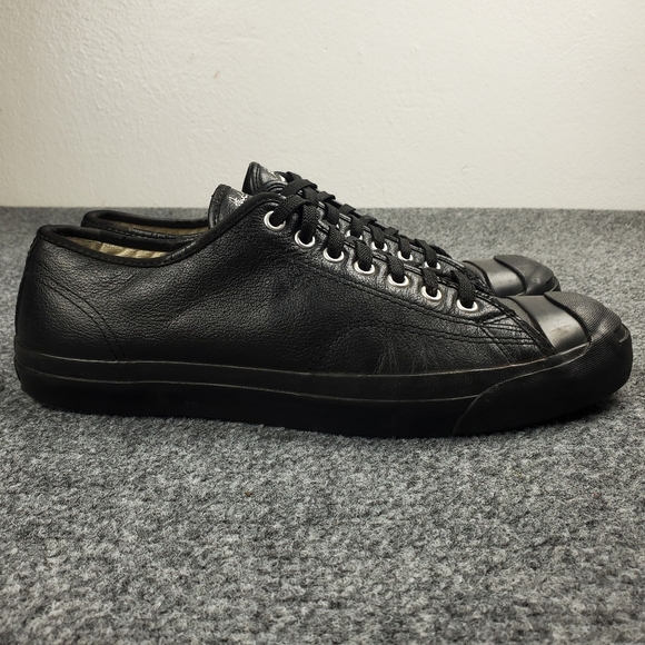 Converse Jack Purcell Low Triple Black Leather Sneakers Mens 9 Casual Shoes - Picture 13 of 13